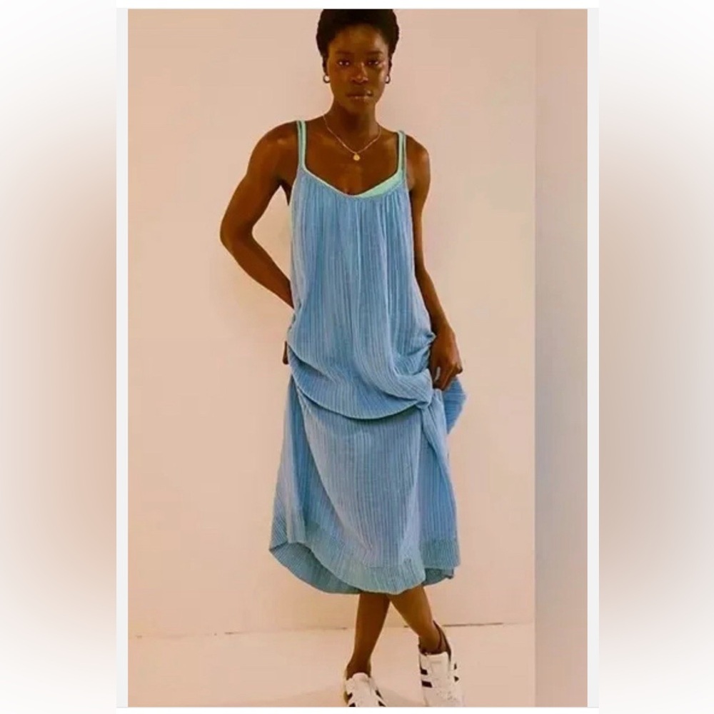 NWOT FREE PEOPLE Rio Reversible Midi Dress in Blue Size S